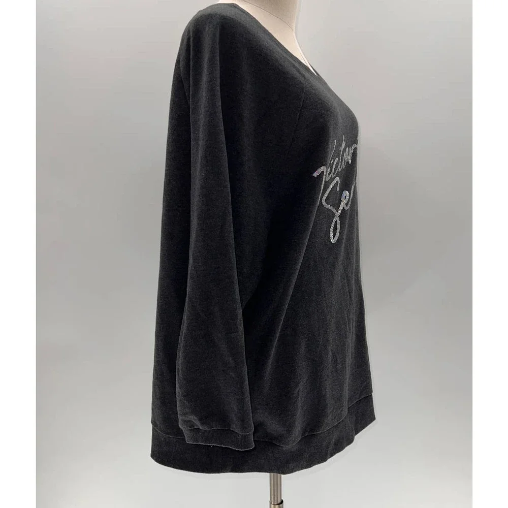 Victoria's Secret Gray with Sequin Graphic Crew Neck Pull Over Sweater- L - Picture 12 of 13